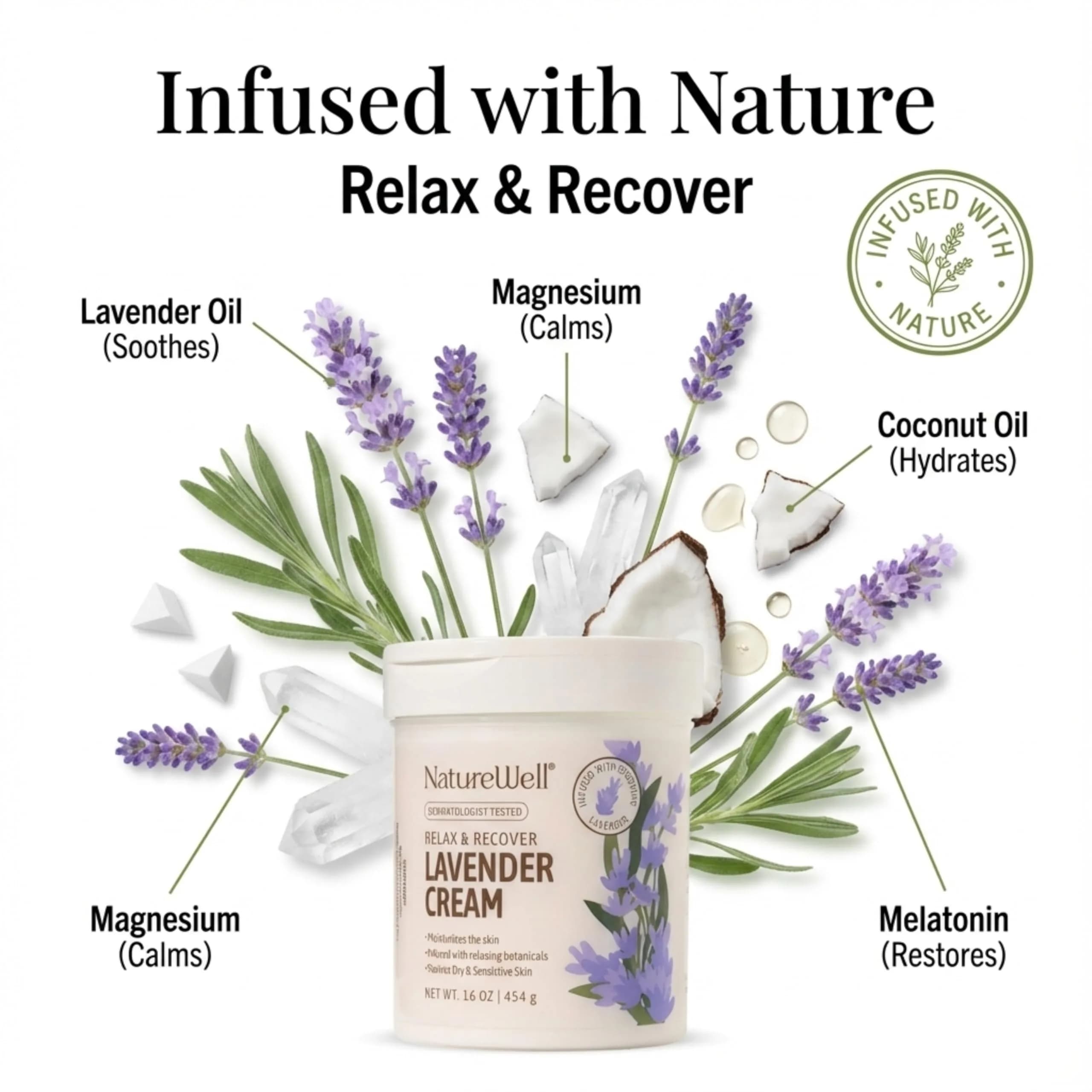 NATURE WELL Lavender Body Cream 473ml (16 Oz) | Dermatologist Tested for Dry & Sensitive Skin - view 2
