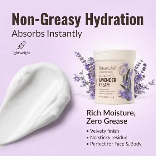 NATURE WELL Lavender Body Cream 473ml (16 Oz) | Dermatologist Tested for Dry & Sensitive Skin thumbnail 3