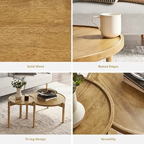 mopio Dylan Solid Wood Nesting Coffee Table Set (Mango Wood Oak, Round) | Modern Rustic Farmhouse Style thumbnail 4