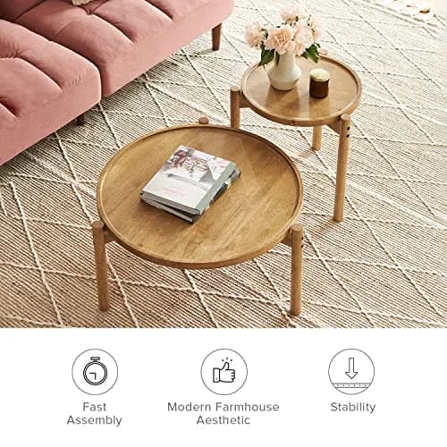 mopio Dylan Solid Wood Nesting Coffee Table Set (Mango Wood Oak, Round) | Modern Rustic Farmhouse Style thumbnail 5