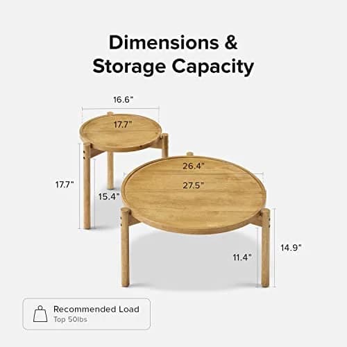 mopio Dylan Solid Wood Nesting Coffee Table Set (Mango Wood Oak, Round) | Modern Rustic Farmhouse Style thumbnail 2