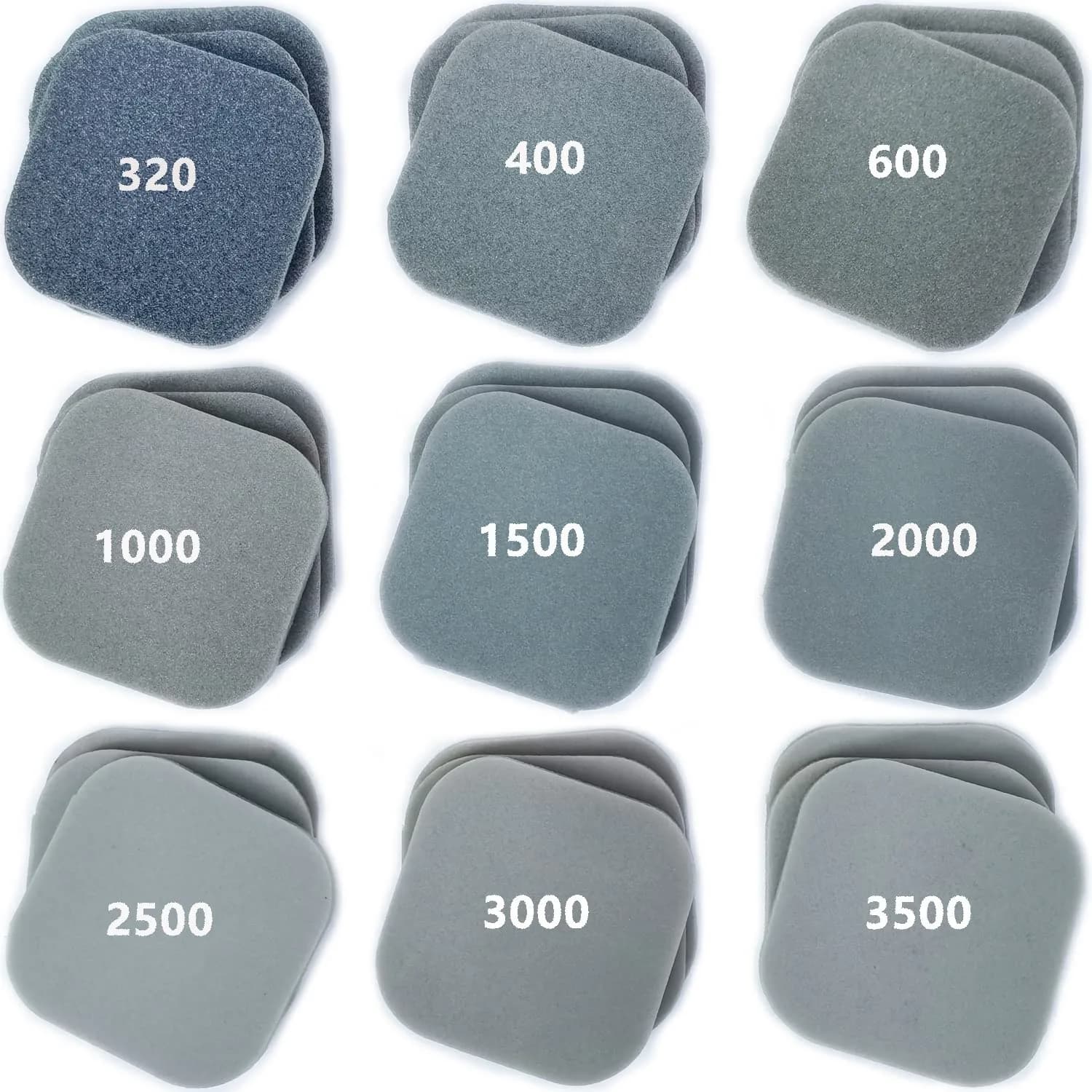 HDongany Sanding Blocks 54 Pack, 9 Grits 320-3500, 2" x 2" Soft Touch Sanding Sponge Pads | For Woodworking, Furniture Polishing, Metal Derusting — Grey