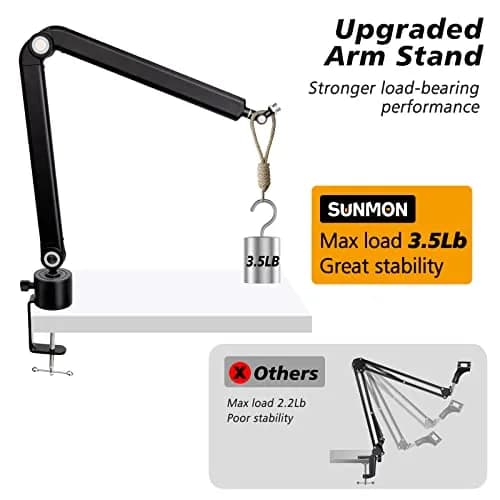 SUNMON Microphone Boom Arm for Blue Yeti | Adjustable Height, Heavy-Duty Metal Support (70-120c) thumbnail 6