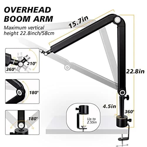 SUNMON Microphone Boom Arm for Blue Yeti | Adjustable Height, Heavy-Duty Metal Support (70-120c) thumbnail 2