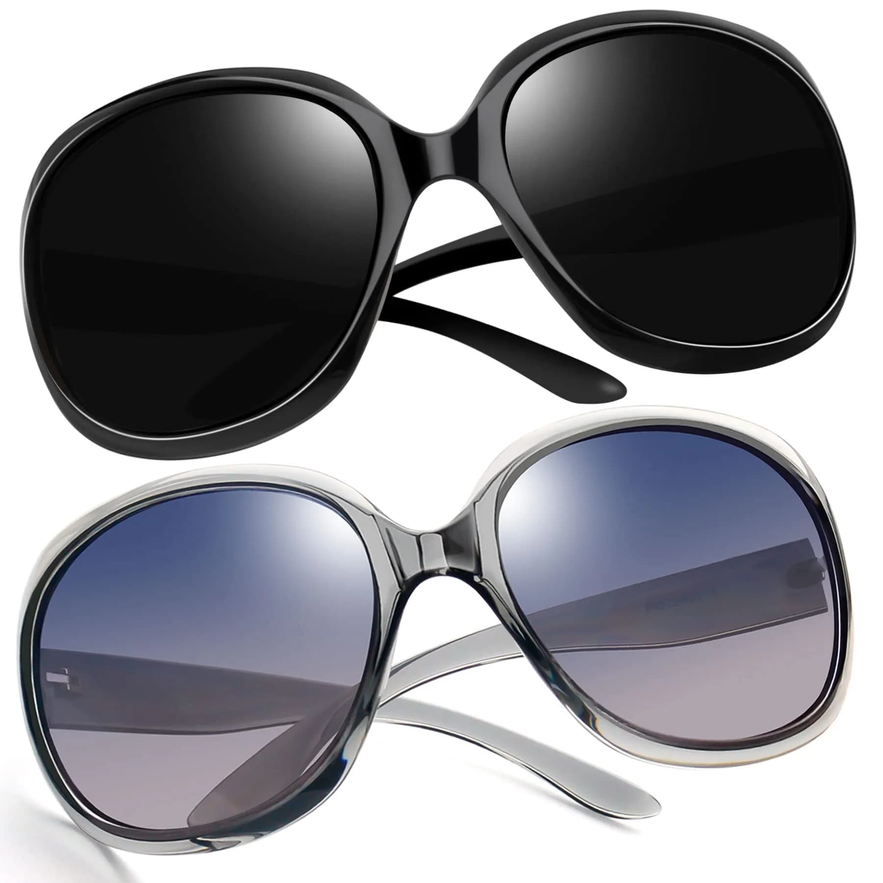 Joopin Oversized Butterfly Sunglasses for Women - D10 Black + Clear Grey Polarized UV400 - main product image