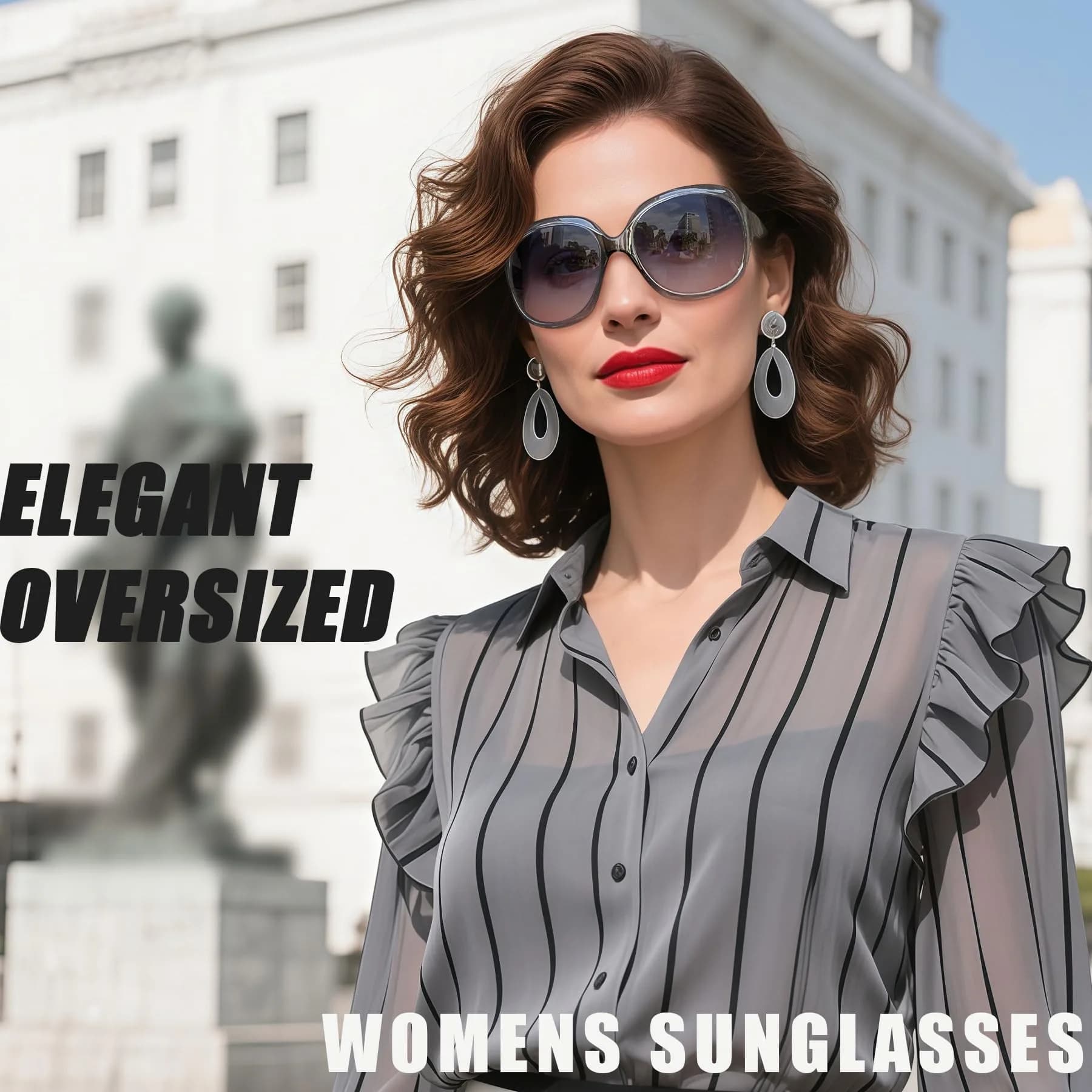 Joopin Oversized Butterfly Sunglasses for Women - D10 Black + Clear Grey Polarized UV400 - view 3