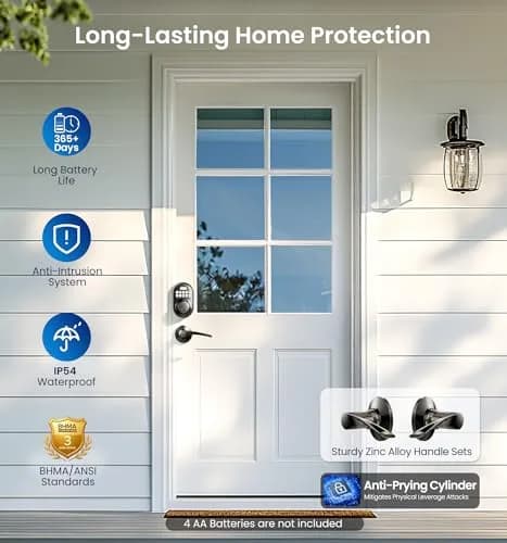 Veise RZ-C Keyless Entry Door Lock with 2 Lever Handles | Matte Black, Auto Lock & Anti-Peeping thumbnail 5