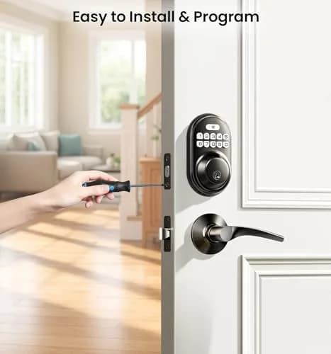 Veise RZ-C Keyless Entry Door Lock with 2 Lever Handles | Matte Black, Auto Lock & Anti-Peeping thumbnail 8