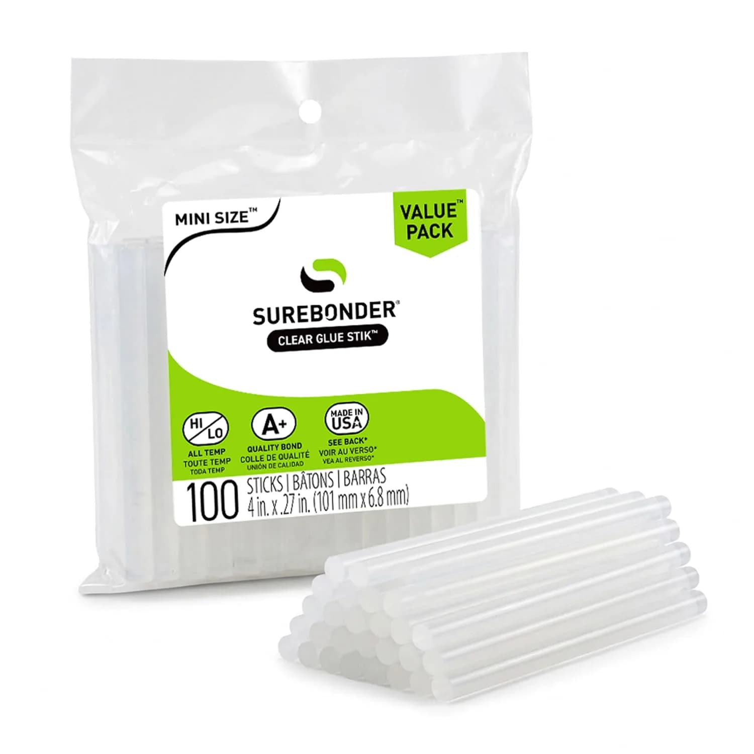 Surebonder DT-100 All-Temperature Mini Glue Sticks (100-Pack, 5/16" D x 4" L) - main product image
