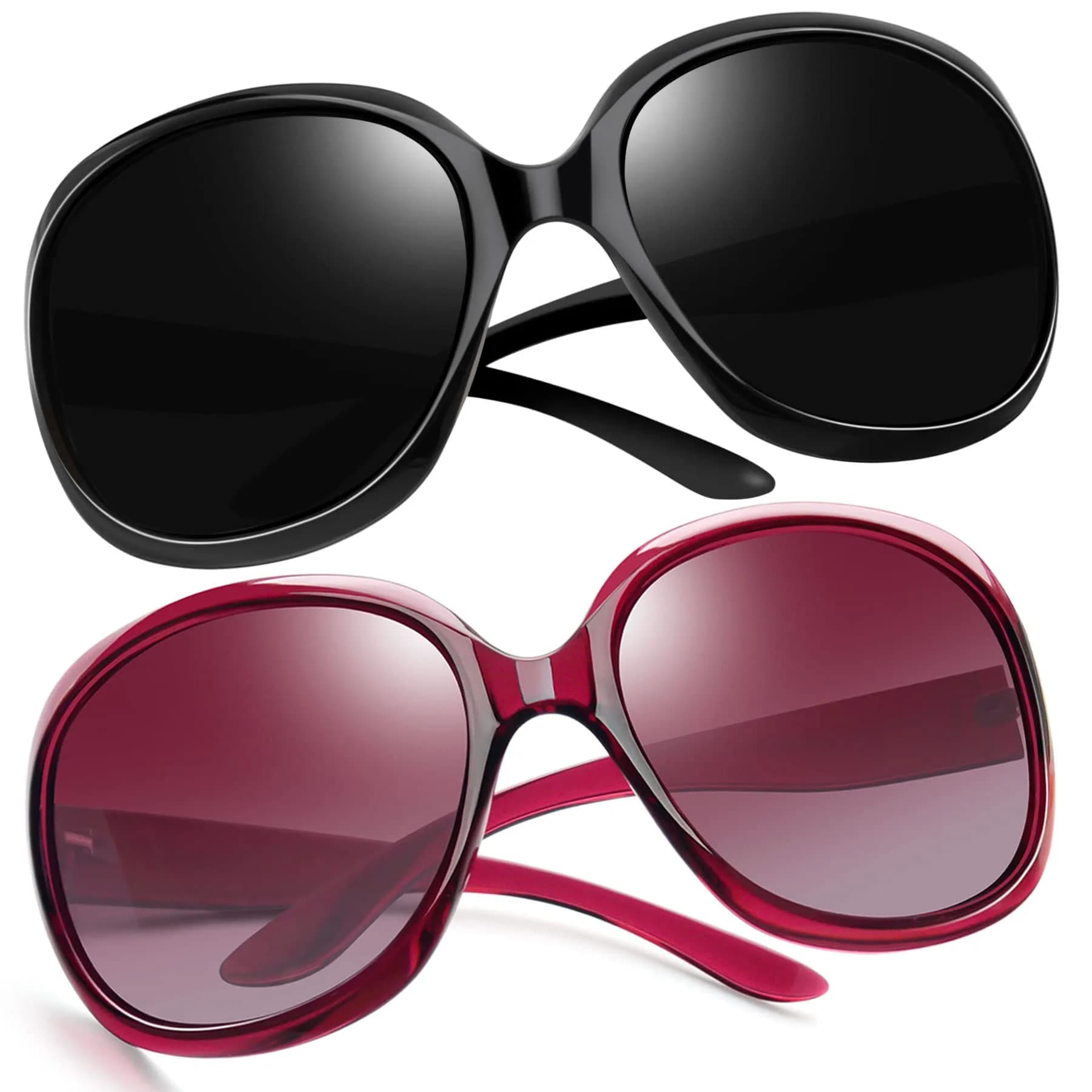 Joopin Oversized Butterfly Sunglasses for Women | D12-black + Clear Rose Red Polarized UV400 Protection - main product image