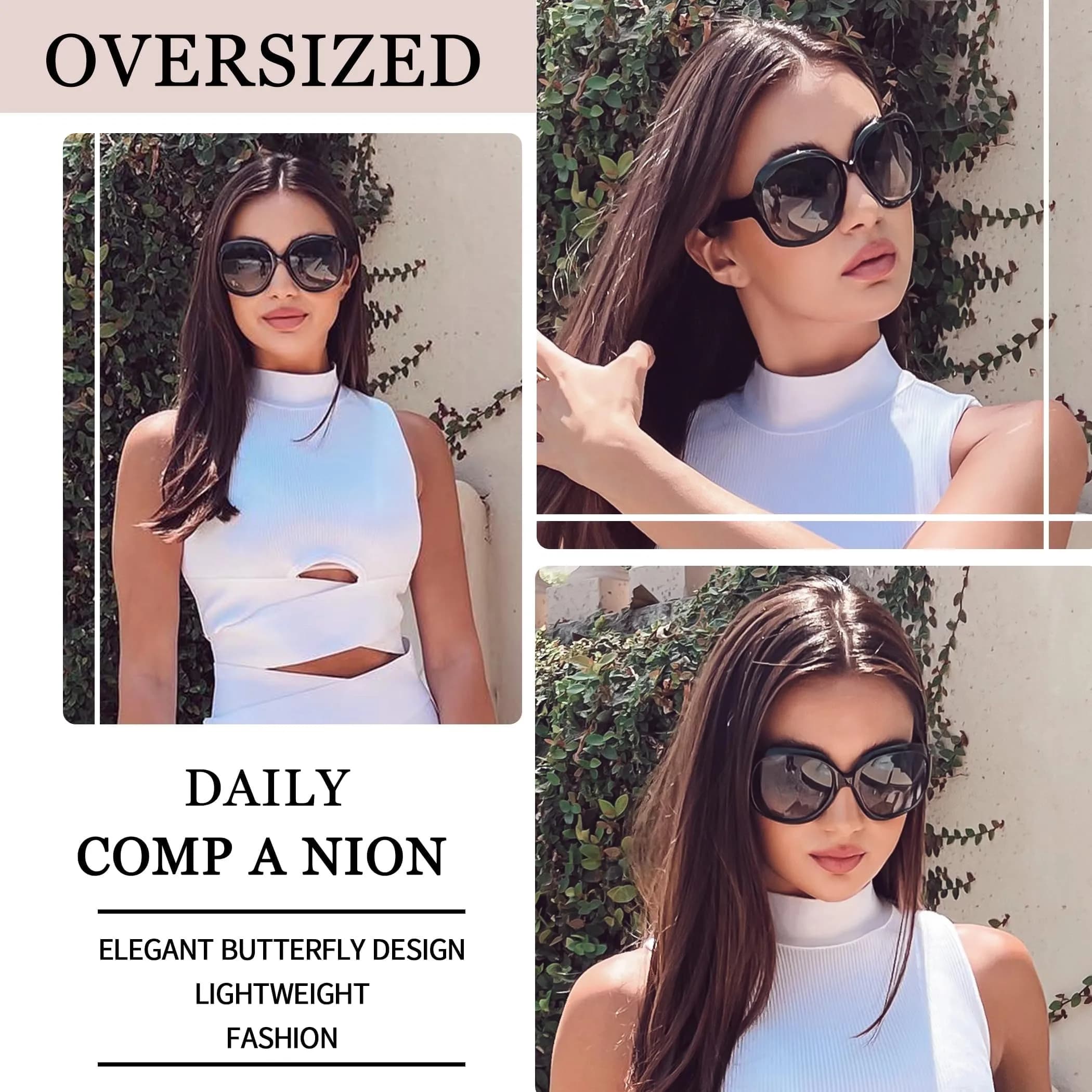 Joopin Oversized Butterfly Sunglasses for Women | D12-black + Clear Rose Red Polarized UV400 Protection - view 2