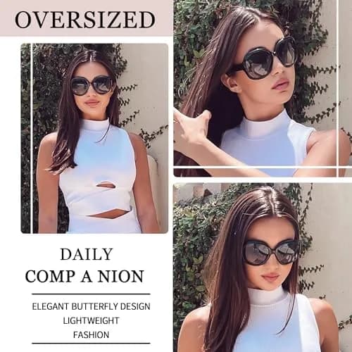 Joopin Oversized Butterfly Sunglasses for Women | D12-black + Clear Rose Red Polarized UV400 Protection thumbnail 2