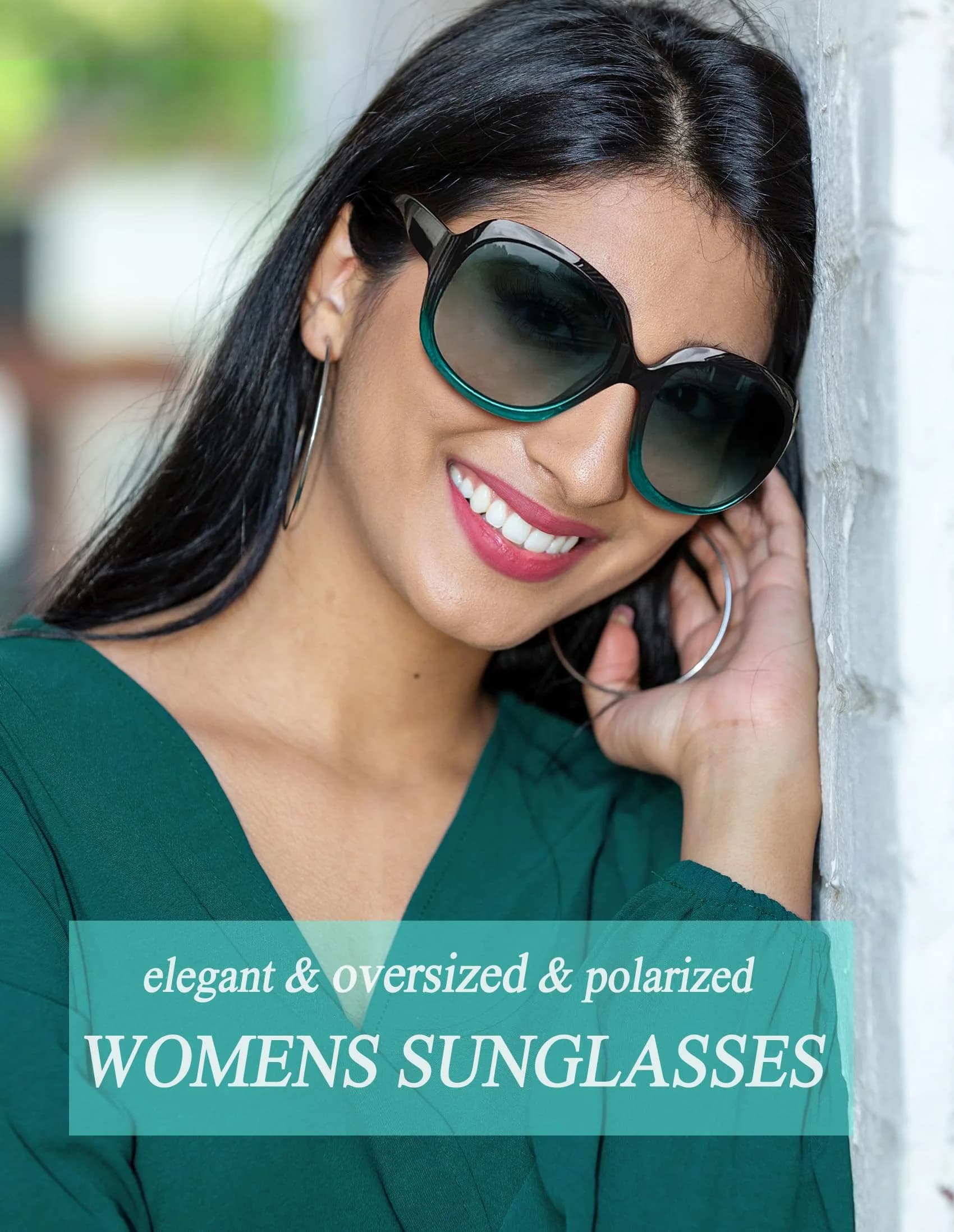Joopin Oversized Butterfly Sunglasses for Women - D06 Black + Gradient Green Polarized UV400 - view 3