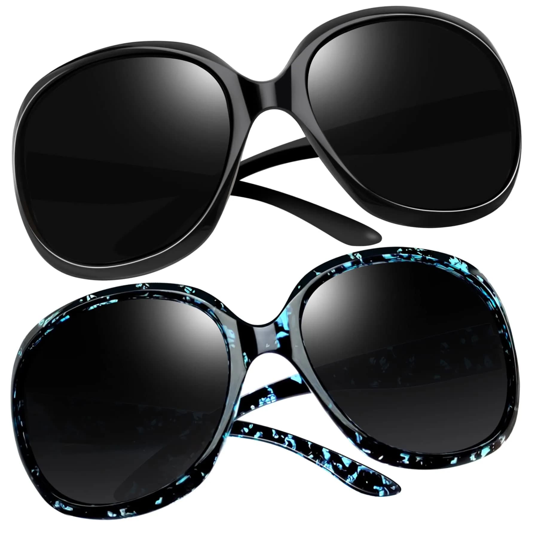 Joopin Oversized Butterfly Sunglasses for Women - Black + Blue Leopard/Black Frame with Blue Gradient Lenses - main product image