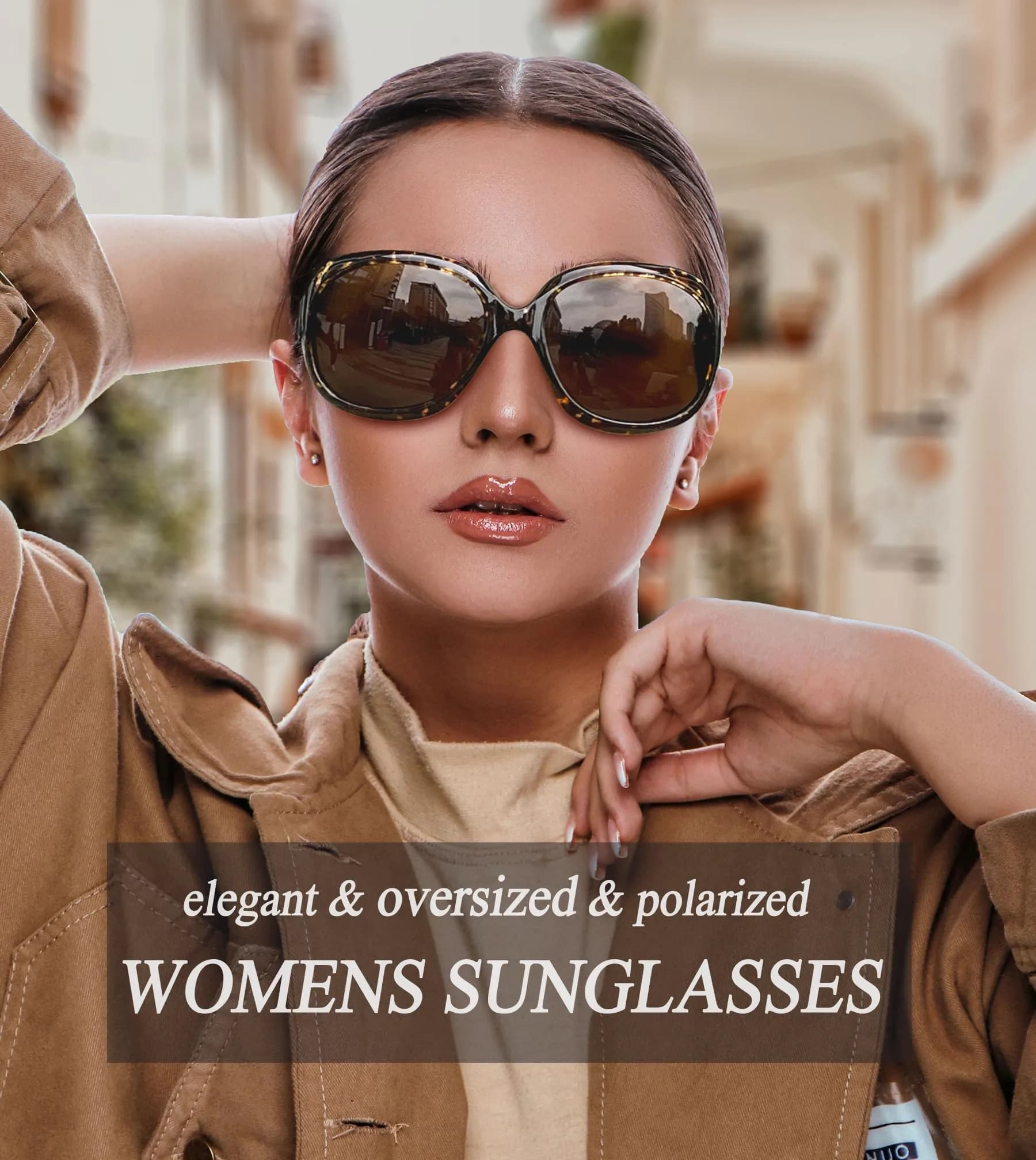Joopin Oversized Butterfly Sunglasses for Women - D11 Black & Amber Brown Polarized UV400 - view 3