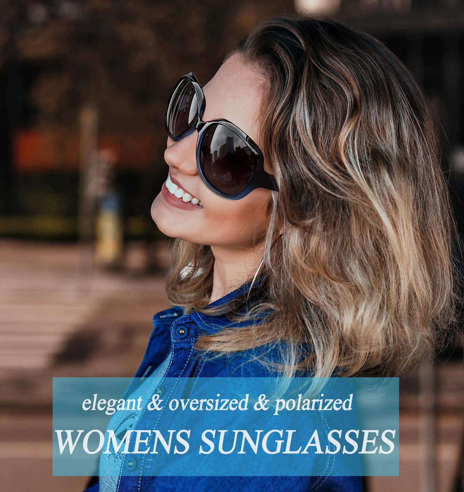 Joopin Oversized D07-Black + Gradient Blue Butterfly Sunglasses for Women | Polarized UV400 - view 3