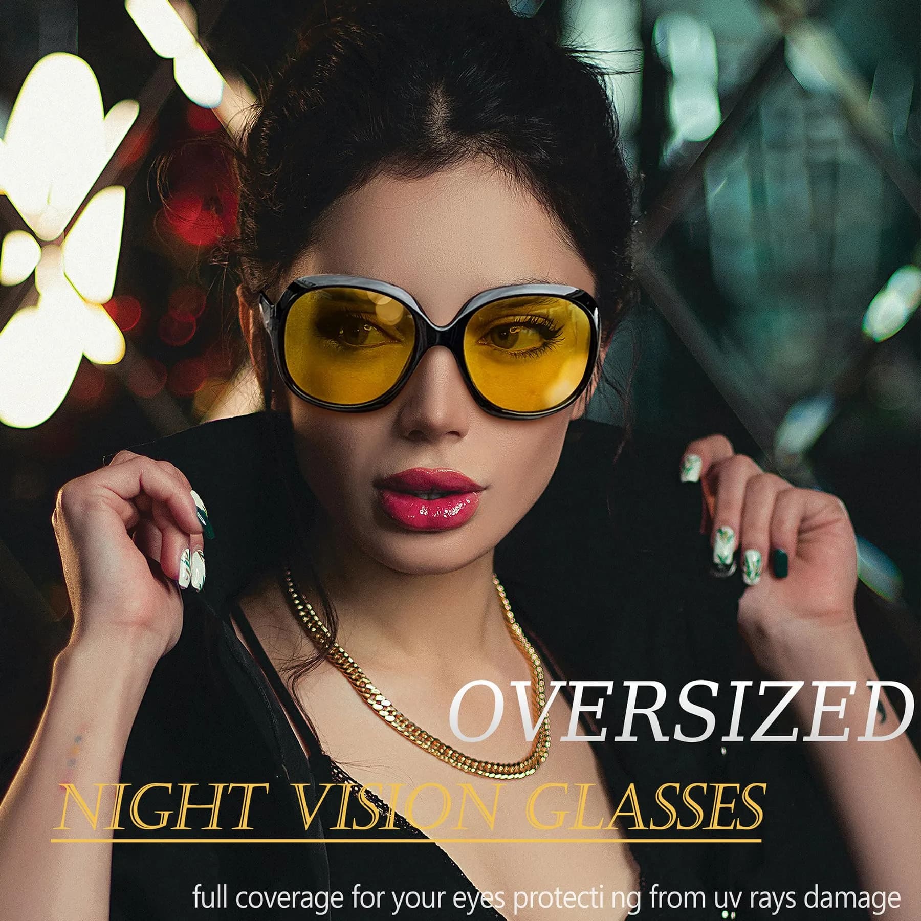 Joopin D05-Black Oversized Butterfly Sunglasses for Women | Black/Yellow Polarized UV400 Protection - view 3