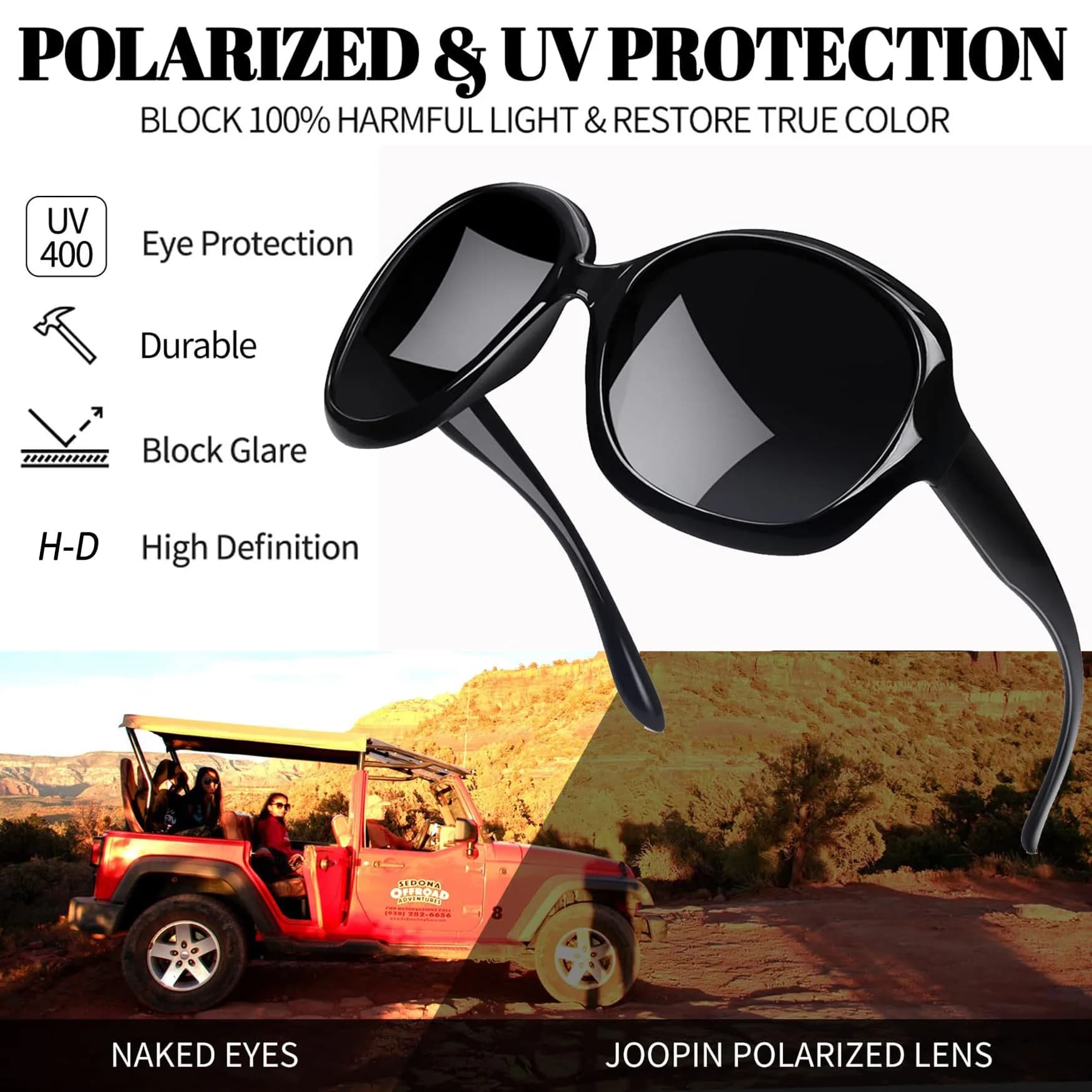 Joopin D05-Black Oversized Butterfly Sunglasses for Women | Black/Yellow Polarized UV400 Protection - view 4