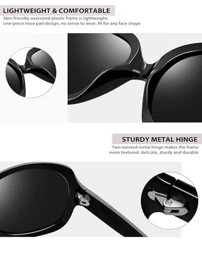 Joopin Oversized Butterfly Sunglasses for Women - Black + Black Purple Lens, Polarized UV400 thumbnail 4