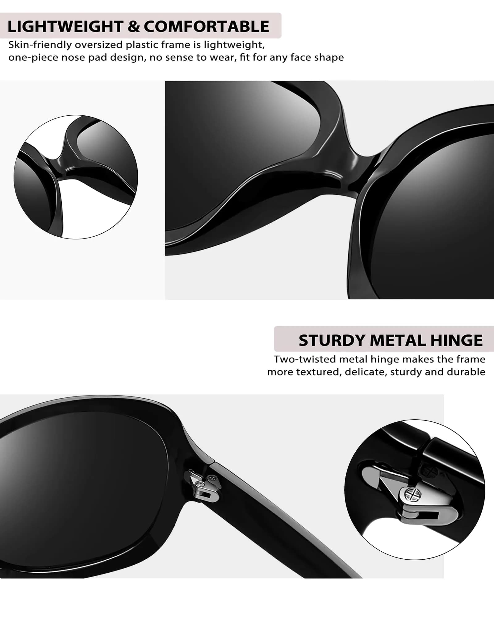 Joopin Oversized Butterfly Sunglasses for Women - Black + Black Purple Lens, Polarized UV400 - view 4
