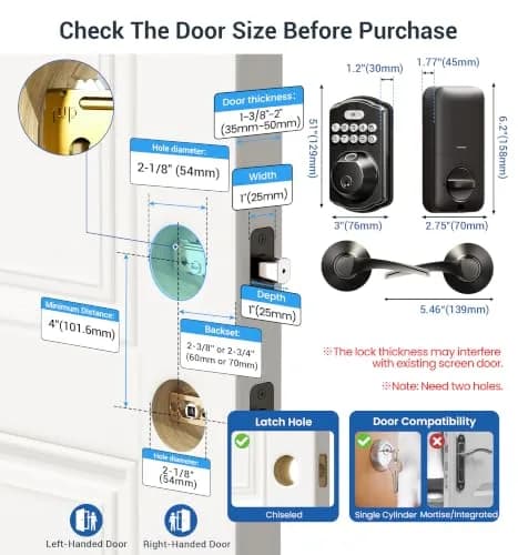 Veise KS02B Fingerprint Door Lock with 2 Lever Handles | Biometric, Keyless, Matte Black thumbnail 6