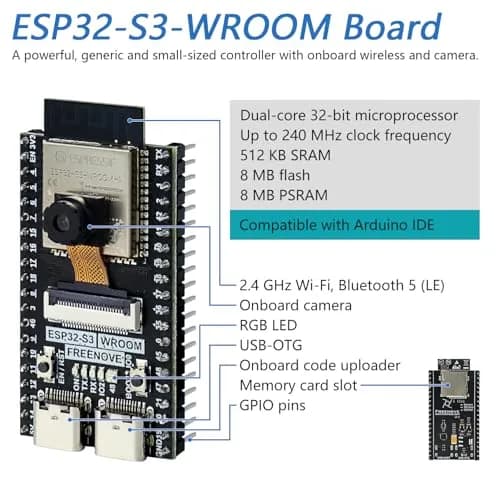 Freenove ESP32-S3 CAM Board with Camera & 1GB Memory Card | Dual-Core 240MHz Microcontroller, Wi-Fi, Bluetooth 5, Python C Code thumbnail 3