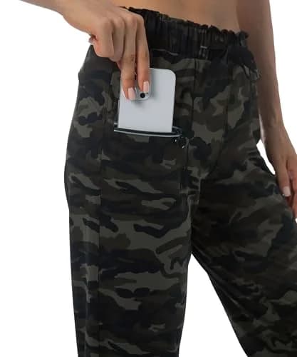 Haowind Women's Lightweight Athletic Joggers with Pockets Elastic Waist Workout Pants (Medium, Green Camo) | Petite-Friendly Tapered Sweatpants for Yoga, Running & Travel Lounge thumbnail 3