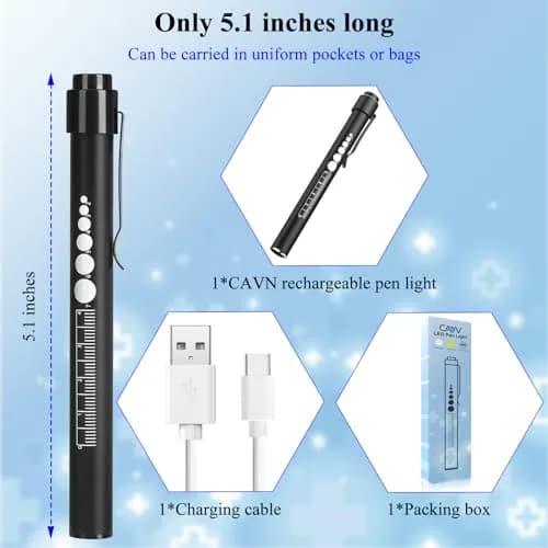 CAVN Rechargeable Pen Light with Pupil Gauge & Ruler | Black 10cm (3.9in) thumbnail 6