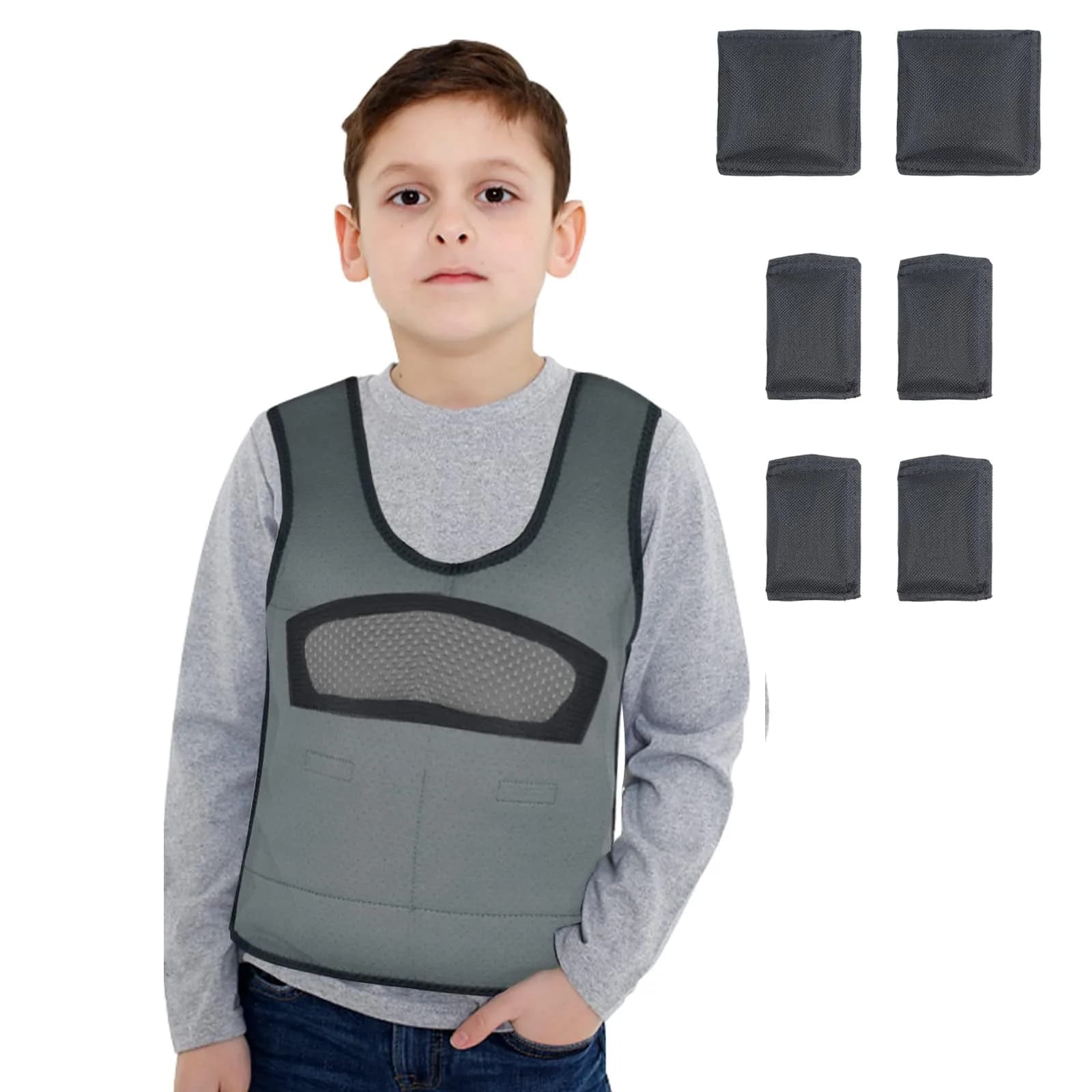 oboist Weighted Vest for Kids Including 6 Removable Weights | Comfort & Adjustable Fit — Grey