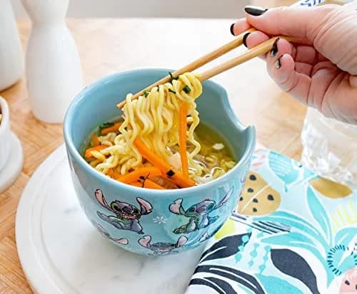 Silver Buffalo Disney Lilo & Stitch Ceramic Dinnerware Set | 20-Ounce Ramen Bowl & Wooden Chopsticks thumbnail 6