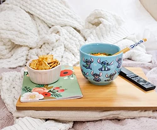 Silver Buffalo Disney Lilo & Stitch Ceramic Dinnerware Set | 20-Ounce Ramen Bowl & Wooden Chopsticks thumbnail 7