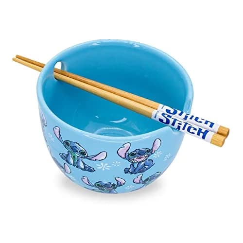 Silver Buffalo Disney Lilo & Stitch Ceramic Dinnerware Set | 20-Ounce Ramen Bowl & Wooden Chopsticks thumbnail 2
