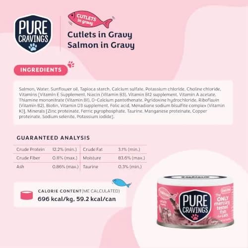 Pure Cravings Wet Cat Food Canned Salmon Cutlets in Gravy | Mercury-Tested, Grain-Free, Protein, Non-GMO (100% Mercury-Tested, Moist Can Fish for Cats) thumbnail 7