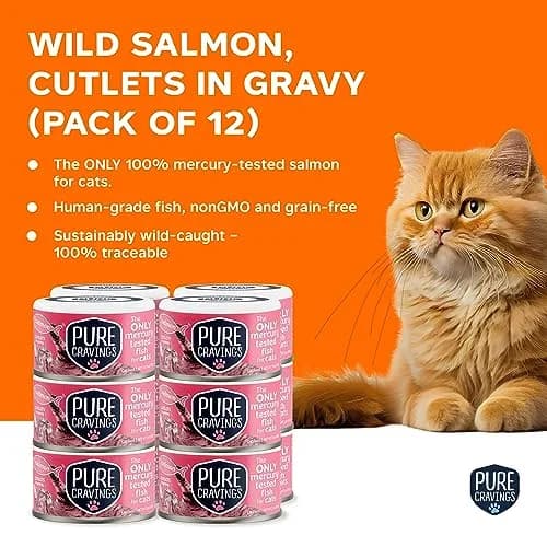 Pure Cravings Wet Cat Food Canned Salmon Cutlets in Gravy | Mercury-Tested, Grain-Free, Protein, Non-GMO (100% Mercury-Tested, Moist Can Fish for Cats) thumbnail 2