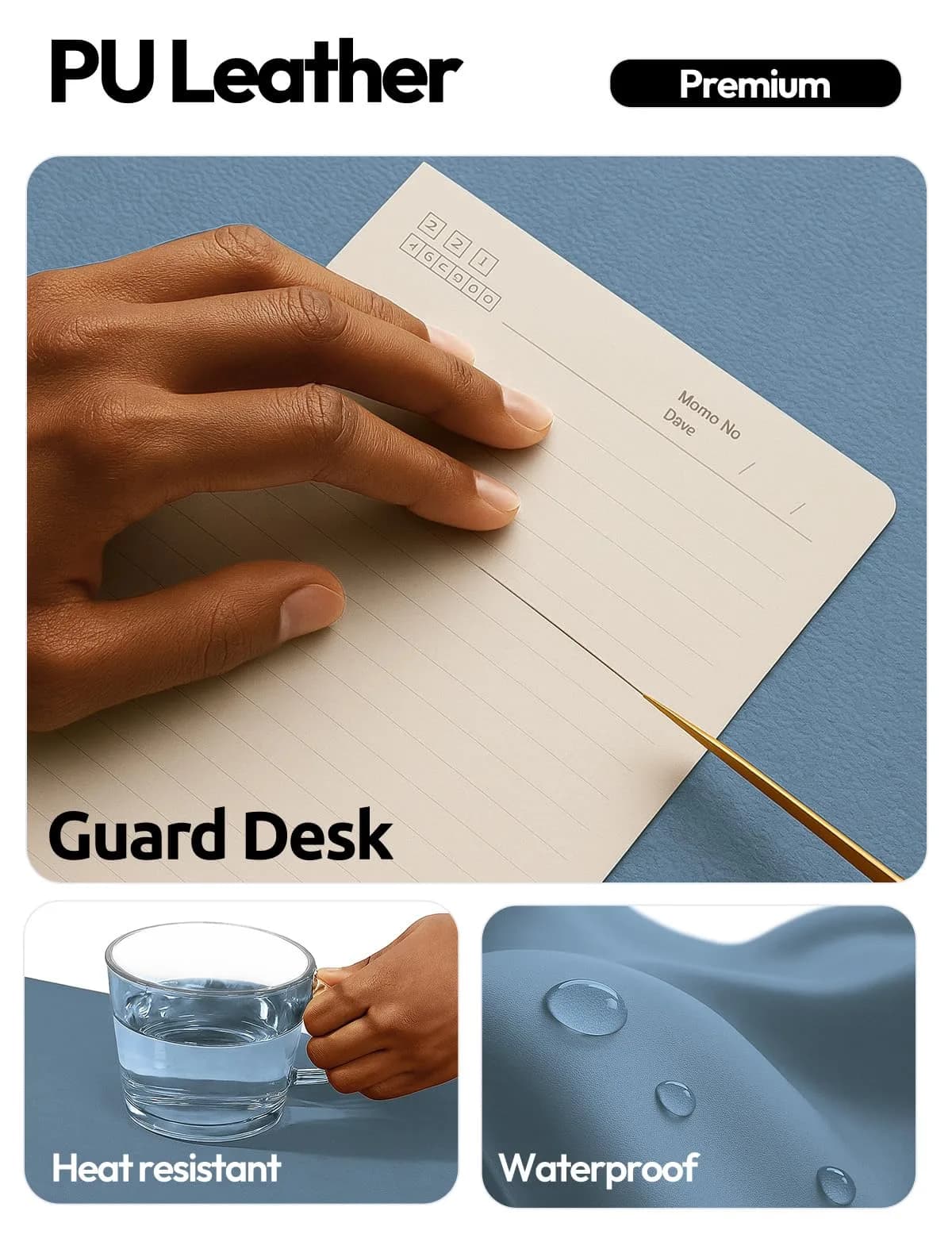 YSAGi Blue Desk Protector Mat Large Mouse Pad with Non-Slip PU Leather, Waterproof Writing Pad (23.6" x 13.8") - view 3