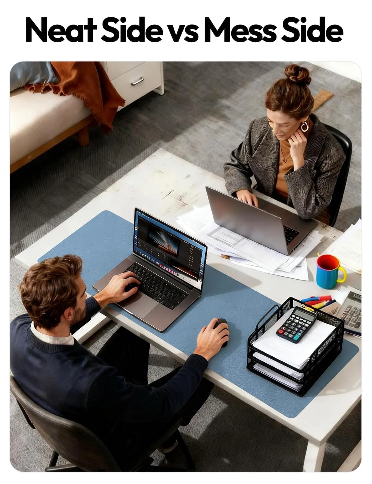 YSAGi Blue Desk Protector Mat Large Mouse Pad with Non-Slip PU Leather, Waterproof Writing Pad (23.6" x 13.8") - view 6