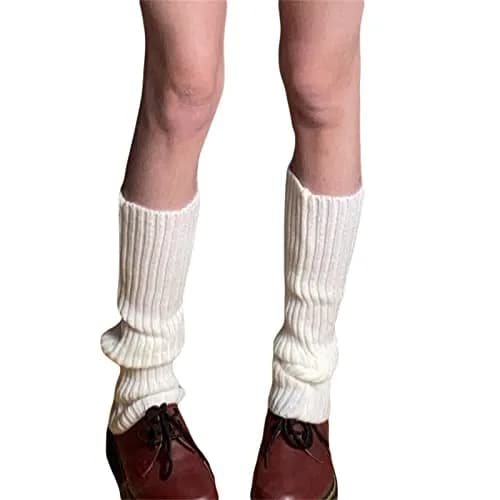 Fernvia Women's Lolita Knit Long Socks Leg Warmers B-White | Acrylic Knit, One Size thumbnail 4