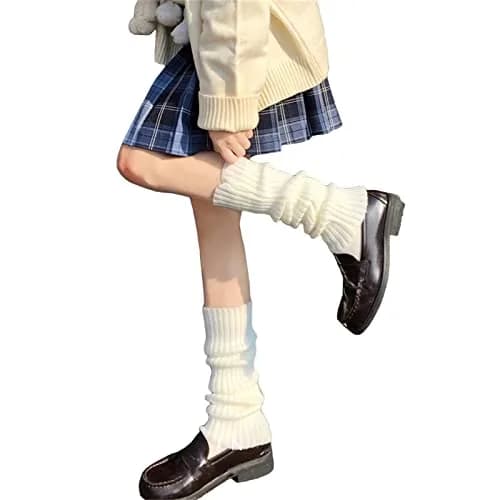 Fernvia Women's Lolita Knit Long Socks Leg Warmers B-White | Acrylic Knit, One Size thumbnail 1