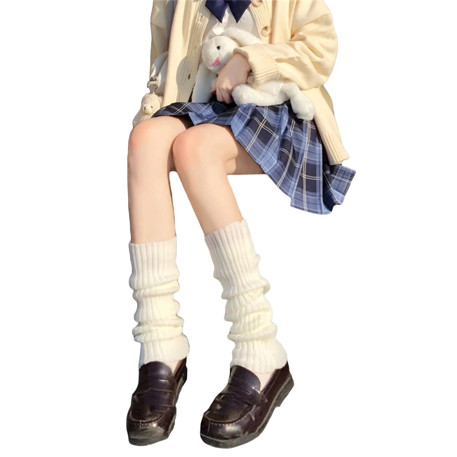 Fernvia Women's Lolita Knit Long Socks Leg Warmers B-White | Acrylic Knit, One Size - view 2