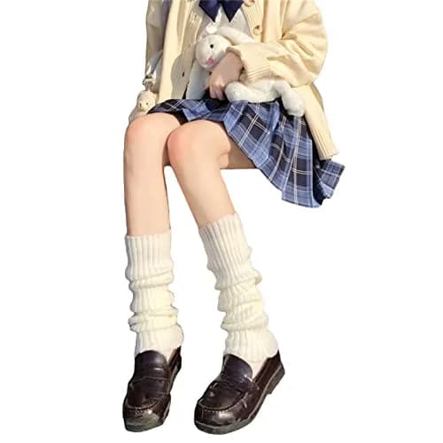 Fernvia Women's Lolita Knit Long Socks Leg Warmers B-White | Acrylic Knit, One Size thumbnail 2
