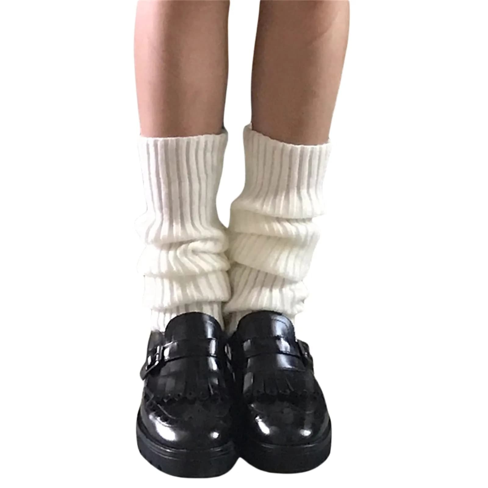 Fernvia Women's Lolita Knit Long Socks Leg Warmers B-White | Acrylic Knit, One Size - view 3