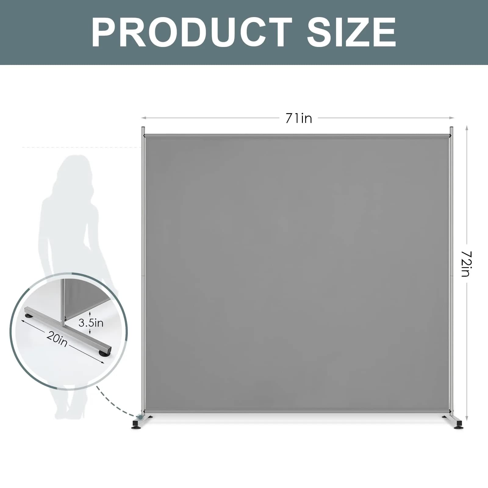 RANTILA Single Panel Room Divider 71''W x 71''H | Freestanding Privacy Screen with Metal Base - view 2