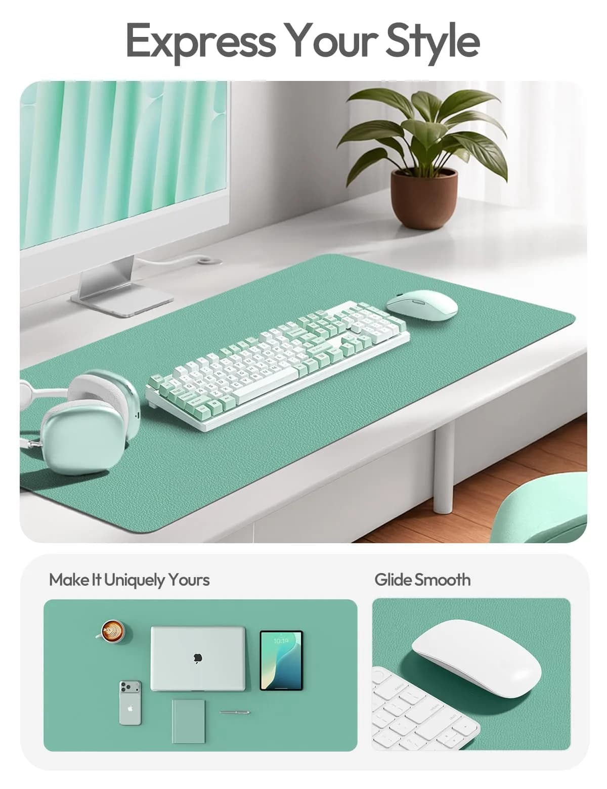 YSAGi Green-Blue PU Leather Desk Protector Mat Large Mouse Pad Non-Slip Waterproof Writing Pad (35.4" x 17") - view 2