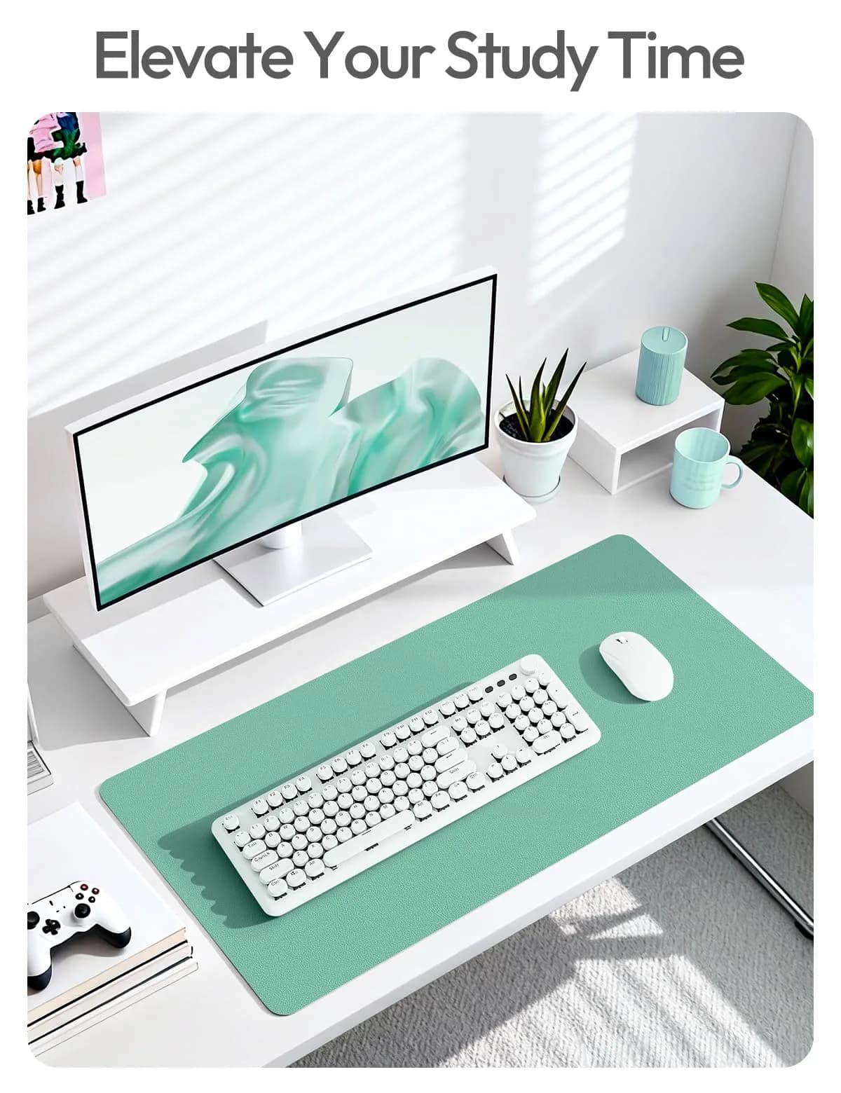 YSAGi Green-Blue PU Leather Desk Protector Mat Large Mouse Pad Non-Slip Waterproof Writing Pad (35.4" x 17") - view 6
