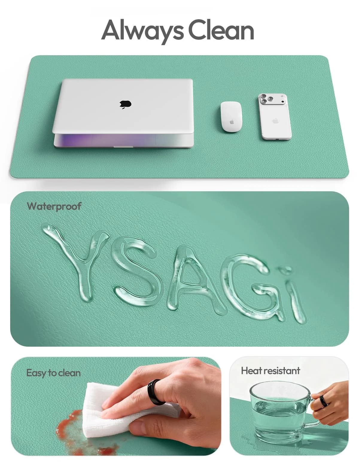 YSAGi Green-Blue PU Leather Desk Protector Mat Large Mouse Pad Non-Slip Waterproof Writing Pad (35.4" x 17") - view 8