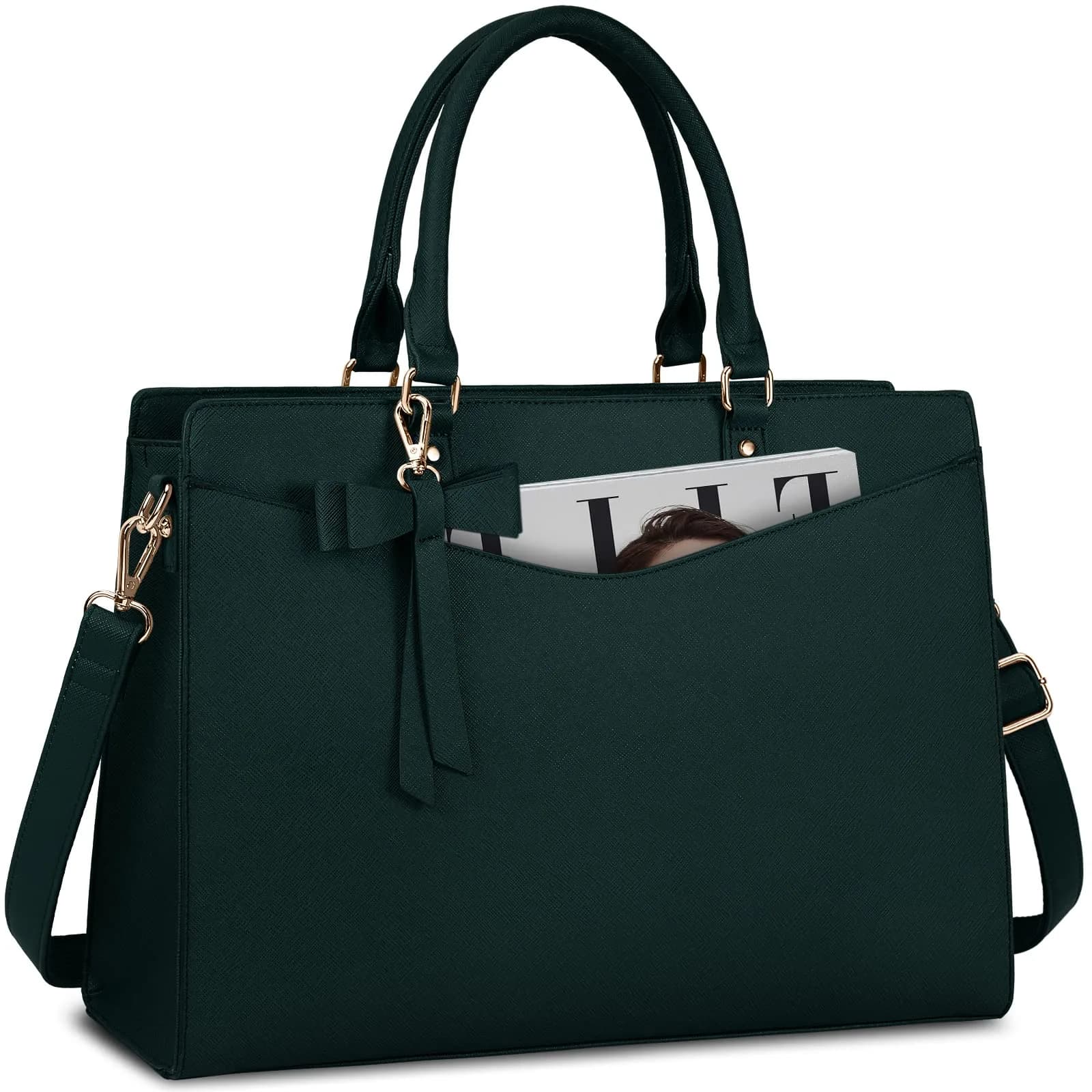 RAINSMORE Dark Green Handbag for Women 15.6 Inch Laptop Tote Bag | Waterproof Business Work Briefcase - main product image