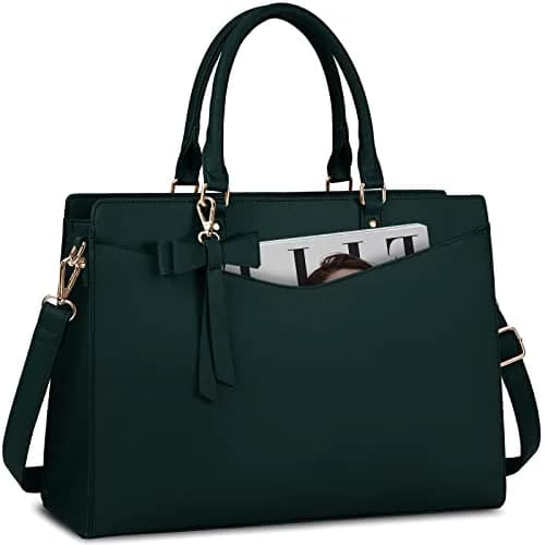 RAINSMORE Dark Green Handbag for Women 15.6 Inch Laptop Tote Bag | Waterproof Business Work Briefcase thumbnail 1