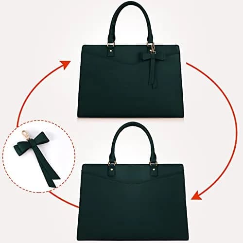 RAINSMORE Dark Green Handbag for Women 15.6 Inch Laptop Tote Bag | Waterproof Business Work Briefcase thumbnail 7