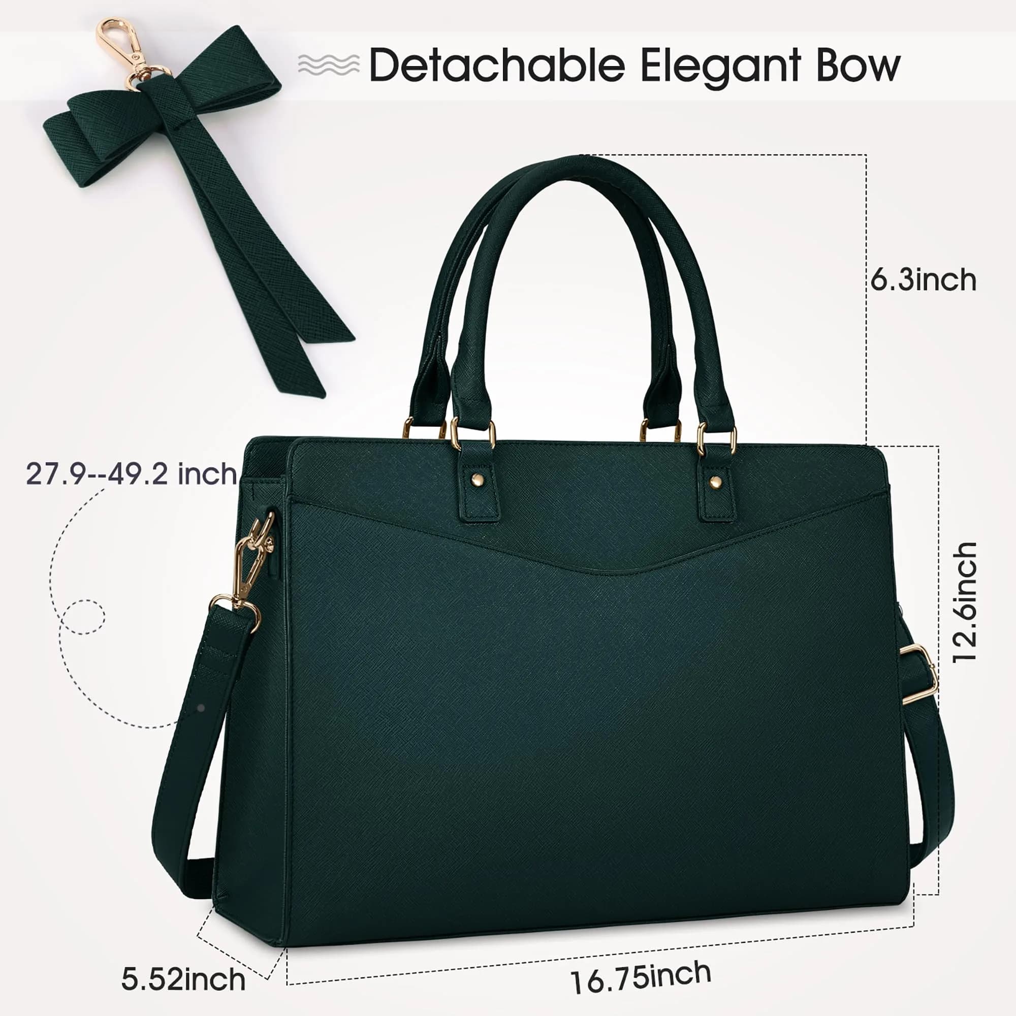 RAINSMORE Dark Green Handbag for Women 15.6 Inch Laptop Tote Bag | Waterproof Business Work Briefcase - view 3