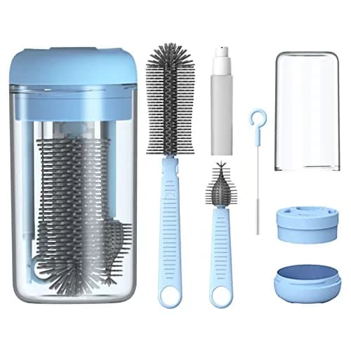 Augensterm Travel Bottle Cleaner Kit, Silicone Baby Bottle Brush Set with Extendable Handle, Drying Rack, Nipple & Straw Brushes, Soap Dispenser, Blue thumbnail 1